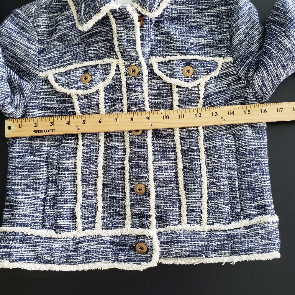 Anthropologie Ett Twa Tweed Jacket Womens Size Xs Blue Cream - Picture 10 of 12